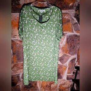 Tugege green white floral dress